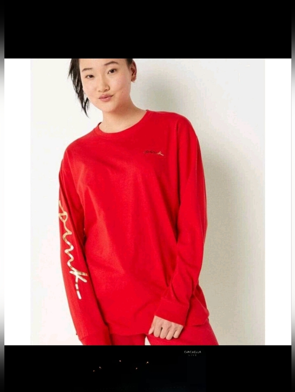 PINK Victoria's Secret Red Long Sleeve Logo Tee